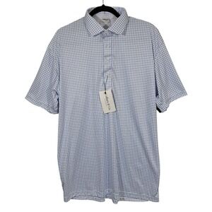 Collars‎ & Co Mens Semi Spread Collar Polo Shirt XL Tall Thin Navy Check Office